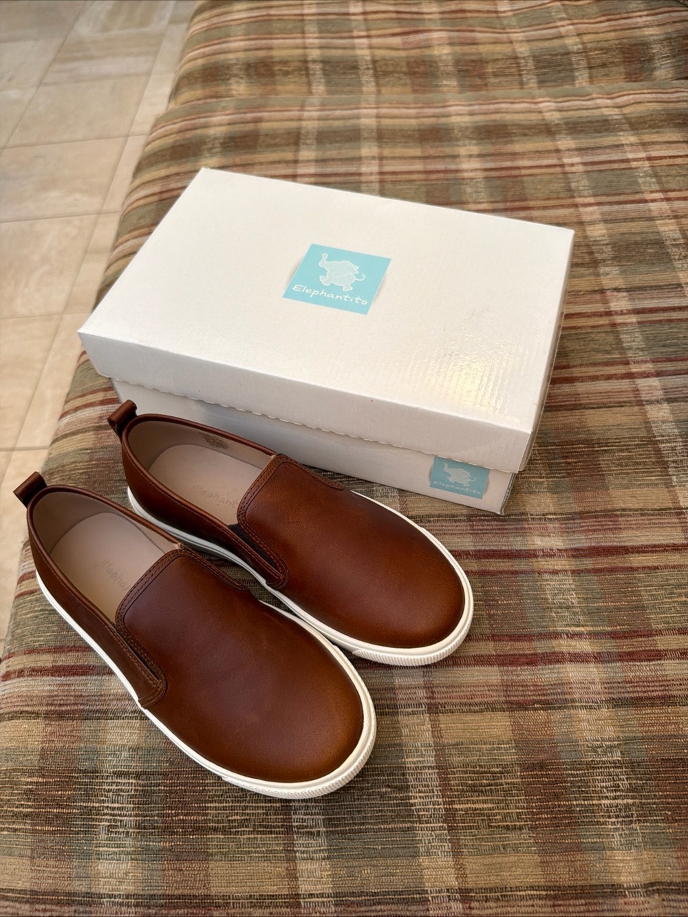 Elephantito Brown Slip-On Leather Casual Sneakers with White Sole
